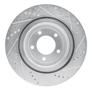 Chevrolet Corvette Brake Rotor (1) - Rear Left - R1 Concepts - Drilled & Slotted - Silver - `06-`13